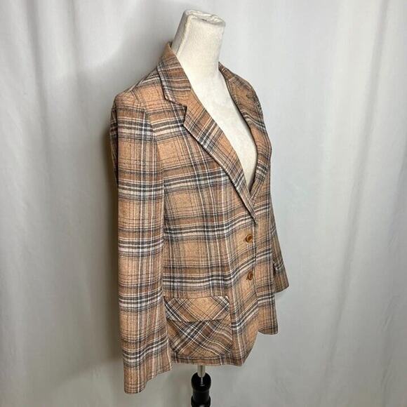 Vintage Homemade Plaid Blazer Jacket Women's Brown Tweed Formal - Picture 7 of 10